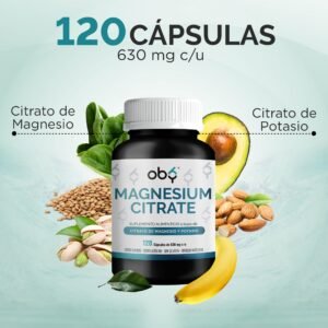 Citrato de Magnesio Puro | 120 Capsulas 630 mg | Magnesio enriquecido con Potasio Capsulas | OBY Magnesium Citrate Complex