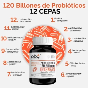 OBY PREBIOTICOS Probioticos 120 Billones de 12 Cepas + Prebioticos. OBY MULTI Probiotics